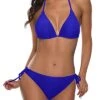 Sexy Triangle Bikini Set Halter Top And Tie Side Bottom 2 Piece Bikini Sets-Royal Blue