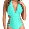 Elegant Open Back Swimsuit High Leg Cut Out String Swimwear-Aqua