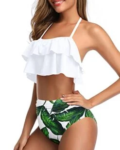 Vintage Halter Bikini Ruffled Tummy Control Bottoms-White Leaf 6 Vintage Halter Bikini Ruffled Tummy Control Bottoms-White Leaf -Bikini Beach Shop 41IiOzsl3ZL 18bb8538 71be 4863 809d 40e22b689751