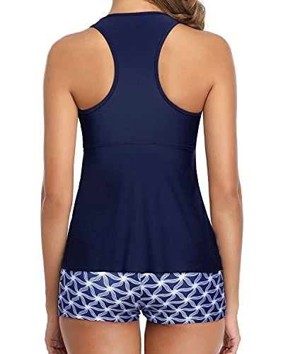 Racerback Swimwear Boyshort & Padded Bras For Two Piece Swimsuit-Navy Blue Tribal 2 Racerback Swimwear Boyshort & Padded Bras For Two Piece Swimsuit-Navy Blue Tribal - Image 2