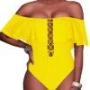 Sexy Removable Strap Lace-Up One Piece Bathing Suit-Neon Yellow