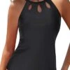 Sexy Backless Swim Tank Top High Neck Tankini Top-Black