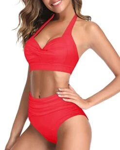 High Waisted Figure-Flattering Halter Push Up Bikini-Neon Red 6 High Waisted Figure-Flattering Halter Push Up Bikini-Neon Red -Bikini Beach Shop 41JUujzhF8L 7b945888 f7bf 425e bef2 187785d27543