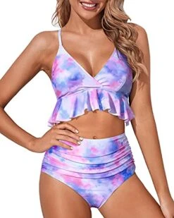 Women's Removable Padded High Waisted Bikini-Color Tie Dye