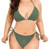 Women's Sexy Mid-Waist Plus Size String Triangle Bikini-Olive Green