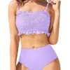 Tummy Control High Cut Bikini Bottom And Ruffled Bikini-Light Purple