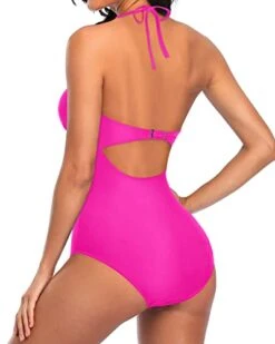 Stylish Open Back Swimwear Tie Knot Back Bathing Suit-Neon Pink 6 Stylish Open Back Swimwear Tie Knot Back Bathing Suit-Neon Pink -Bikini Beach Shop 41KIlKkpi8L