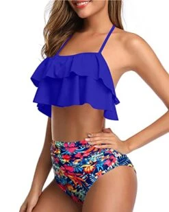 Stylish Two Piece High Waisted Bikini-Royal Blue Floral -Bikini Beach Shop 41KvhDxHcxL