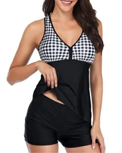 Racerback Tankini Swimsuit Removable Padded Push Up Bras And Boyshort-Black Plaid -Bikini Beach Shop 41KvjQxRTmL 4911bd61 770f 46ff a67e b4c208867fbe
