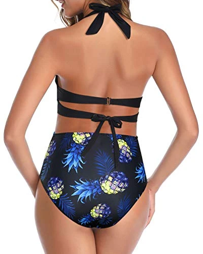 Two Piece High Waist Bikini Women's Bikini Swimsuits-Black Pineapple 4 Two Piece High Waist Bikini Women's Bikini Swimsuits-Black Pineapple - Image 4