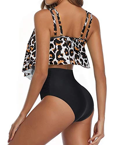 Chic And Stylish Women Ruffled Flounce Bikini Swimsuit-Black And Leopard 4 Chic And Stylish Women Ruffled Flounce Bikini Swimsuit-Black And Leopard - Image 4