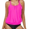 2 Piece Cute Scoop Neck Tankini Shorts For Women-Hot Pink