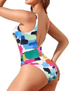 Flattering 80S/90S Vintage High Leg One Piece Swimsuit-Aqua -Bikini Beach Shop 41LupMGt6bL