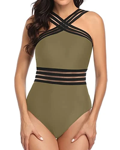 Sexy Shoulder Curve One Piece Tummy Control Bathing Suit-Olive Green 1 Sexy Shoulder Curve One Piece Tummy Control Bathing Suit-Olive Green