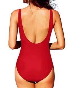 Sexy See Through Mesh Round Neck U Back Ruched Tummy Control Swimwear-Red -Bikini Beach Shop 41MSmI0NLKL