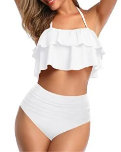 Women Two Piece Swimsuits High Waisted Bikini Ruffle Halter Bathing Suits -Bikini Beach Shop 41MY3wlad4L