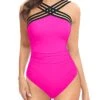 Slimming Tummy Control Crisscross One Piece Swimsuit For Women-Neon Pink