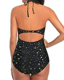 Elegant Curves Accentuating Monokini Halter One Piece Swimsuits-Gold Stars -Bikini Beach Shop 41MiDnA9lvL