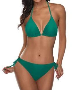 Padded Top Women Two Piece Halter Bikini-Teal