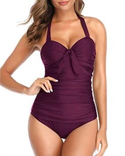 Retro Vintage Ruched Tummy Control One Piece Swim Suit-Maroon -Bikini Beach Shop 41NGLKiUi1L b2ebaacb f7b5 4866 887d 3de660a87f13
