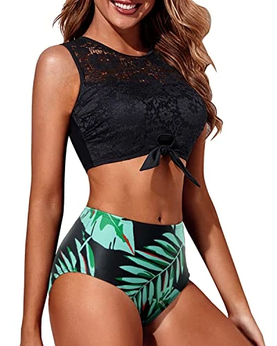 Trendy Two Piece Swimwear Women's Lace-Up High Waisted Bikini With Front Tie Knot 4 Trendy Two Piece Swimwear Women's Lace-Up High Waisted Bikini With Front Tie Knot - Image 4