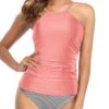Leg-Lengthening High Cut Two Piece Tankini Swimsuit-Coral Pink Stripe