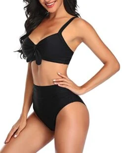 Sexy Tummy Control Ruched Tie Knot Bathing Suits For Women High Waisted Bikini Set-Black -Bikini Beach Shop 41OLKltKvbL 0209e144 a7fe 4505 8baa 0076949f54f9