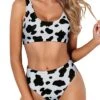 Stretches Torso Two Piece Swimsuit Sports Two Piece Bikini For Women-Black And White Cow Pattern