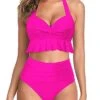 Tummy Control Swimsuits Two Piece Swimsuits-Neon Pink