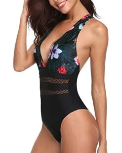 Comfy Padded Push Up V Neck One Piece Swimsuits-Black Floral 7 Comfy Padded Push Up V Neck One Piece Swimsuits-Black Floral -Bikini Beach Shop 41PFL7xH07L 3f355a6f 3ddc 4a56 814d b2cb6af40484