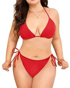 Bikini Beach Shop 17 Women's Charming Halter Plus Size String Triangle Bikini-Red