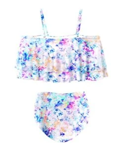 Two Piece Elegant High Waisted Off Shoulder Bikini Swimsuit-White Tie Dye -Bikini Beach Shop 41Pa zFvmfL
