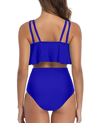 Removable Padded Push Up High Waist Ruched Bikini Swimsuit-Royal Blue 2 Removable Padded Push Up High Waist Ruched Bikini Swimsuit-Royal Blue - Image 2