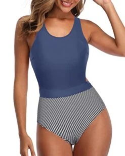 Modest Swimsuit Flattering Women One Piece Swimsuits-Blue White Stripe -Bikini Beach Shop 41PoLJEQYiL