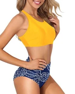 Removable Padded High Neck Racerback Two Piece Bikini Set-Yellow And Blue Leaf 7 Removable Padded High Neck Racerback Two Piece Bikini Set-Yellow And Blue Leaf -Bikini Beach Shop 41PtJx LvBL d410c665 dd9f 41ba 8995 5274060f7a0c