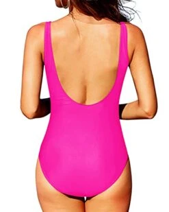Comfy Wide Shoulder Straps Ruched Tummy Control Swimwear-Neon Pink -Bikini Beach Shop 41Q4ceogFKL