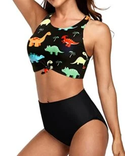 Tummy Control Swimsuits Sporty Two Piece Swimsuits-Black Dinosaur 6 Tummy Control Swimsuits Sporty Two Piece Swimsuits-Black Dinosaur -Bikini Beach Shop 41Q5P950ZYL