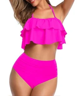 Two-Piece High Waisted Halter Bathing Suit-Neon Pink -Bikini Beach Shop 41Q8 qOTOHL be5f49a7 c5ea 4990 82ce 1ccac506e0d1