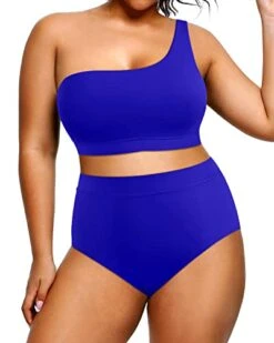 One Shoulder High Waisted Plus Size 2 Piece Swimsuits Bikini -Bikini Beach Shop 41QGuQlskoL