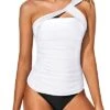 Women's Tankini One Shoulder Top & Slim Fit Shorts-White