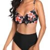 Knot Tie Bathing Suits Women Two Piece High Waisted Bikini Set-Pink Flower