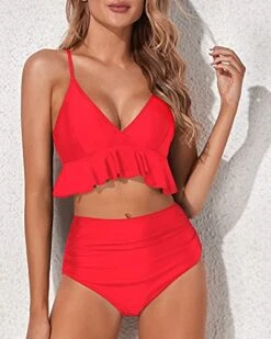 Two Piece Charming Deep V Neck Tummy Control Bikini Set-Neon Red -Bikini Beach Shop 41QieFnYCtL e8999ff6 7915 4783 80bb e97e51d9c900