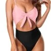 Cutout Spaghetti Strap Swimsuits Sexy Monokini-Pink And Black