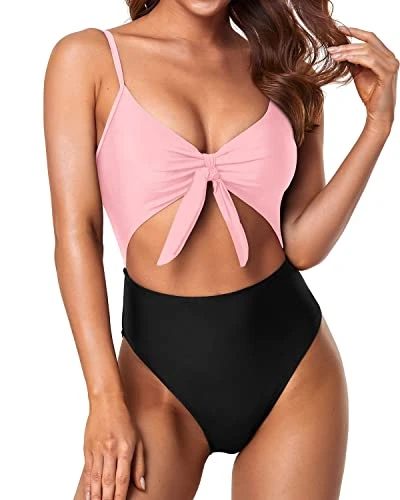 Cutout Spaghetti Strap Swimsuits Sexy Monokini-Pink And Black 1 Cutout Spaghetti Strap Swimsuits Sexy Monokini-Pink And Black