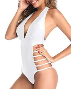Low Back Plunge V Neck Halter Bathing Suits Backless One Piece Swimsuits-White -Bikini Beach Shop 41RbhHvLBrL a9b4fc80 64b8 477f ba61 6b8c5157e5b5