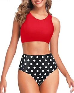 Women's Sporty Two Piece High Waisted Bikini Swimsuits-Red Dot