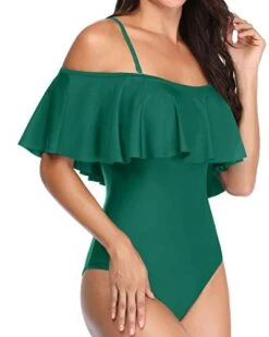 Flattering Vintage Off Shoulder One Piece Swimsuit-Emerald Green -Bikini Beach Shop 41RvldtO5AL 53c29785 556e 4808 9246 2168b3553ead