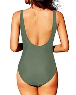 Women One Piece Mesh Swimsuits Ruched Tummy Control Swimwear-Olive Green -Bikini Beach Shop 41S0xgIJKYL