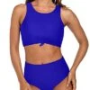 High Neck Tie Knot Bathing Suit Sporty Two Piece Swimsuits-Royal Blue
