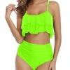 Two Piece Ruffle Bikini Removable Padded Cups-Neon Green